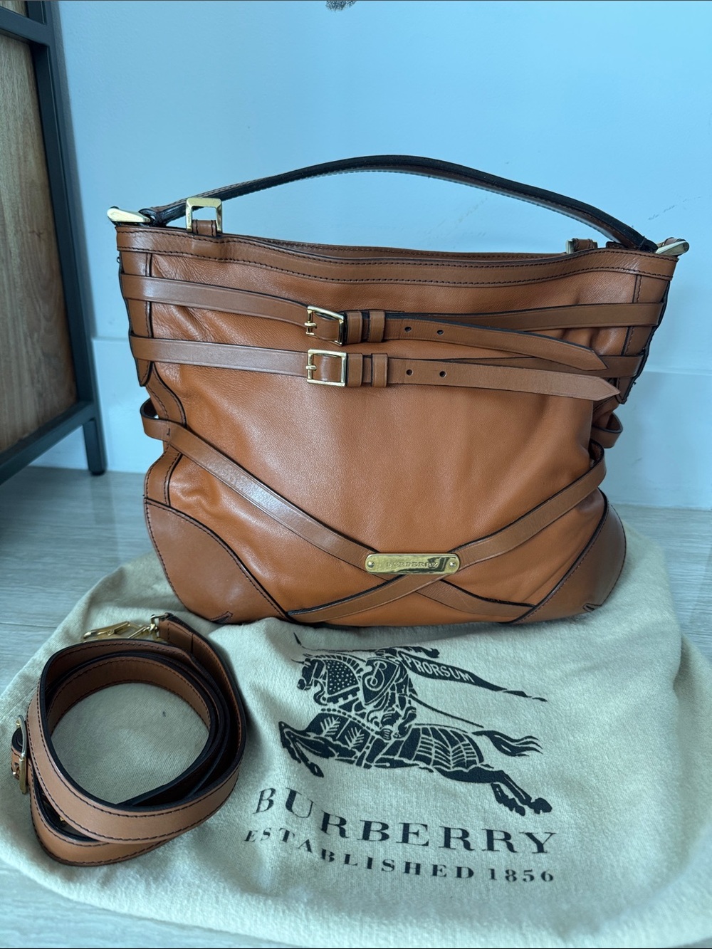 Burberry Tan Brown Leather Men’s Shoulder Bag
